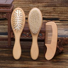 Newborn Baby Wooden Brush Baby Natural