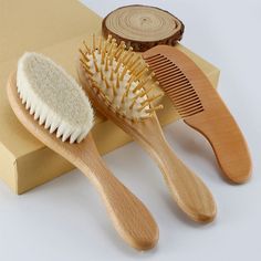 Newborn Baby Wooden Brush Baby Natural