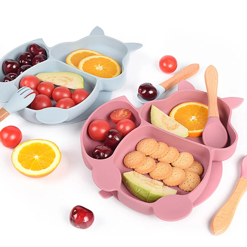 8Pcs/Set Baby Tableware Sets Silicone Non-slip Children  BPA Free