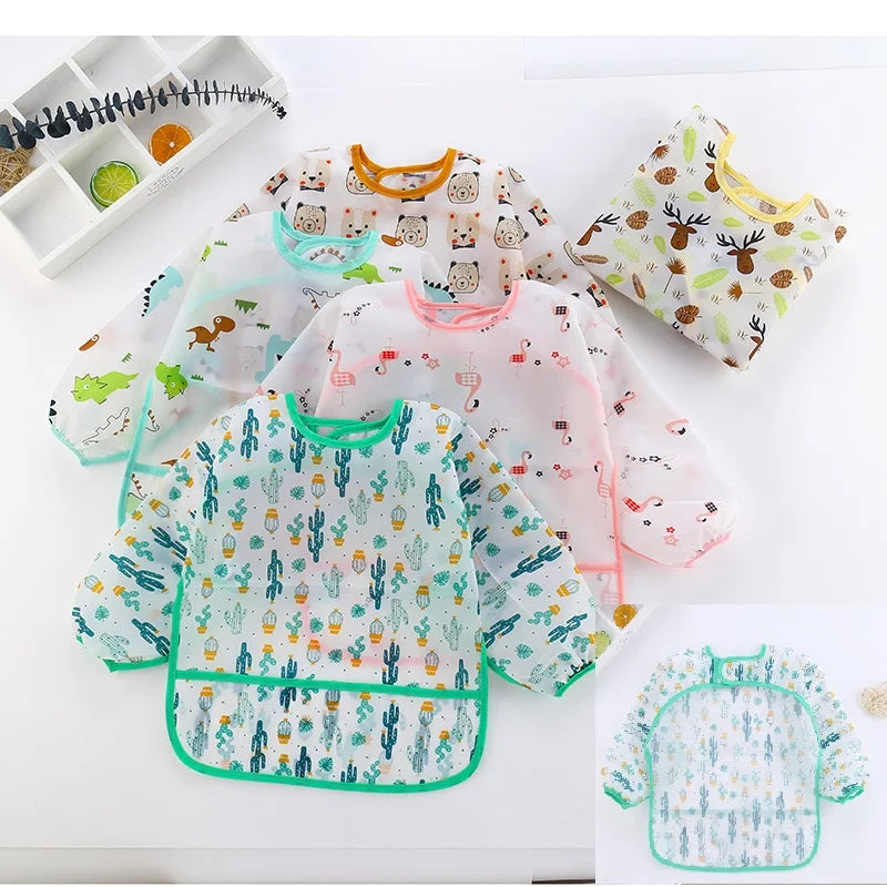 New Baby Bib Cartoon Toddler Waterproof Long Sleeve