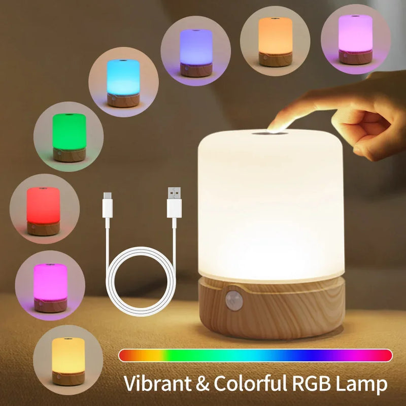 LED Motion sensor Table Lamp Bedroom Night Light  RGB 8 Color