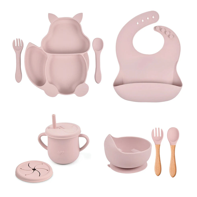 8Pcs/Set Baby Tableware Sets Silicone Non-slip Children  BPA Free