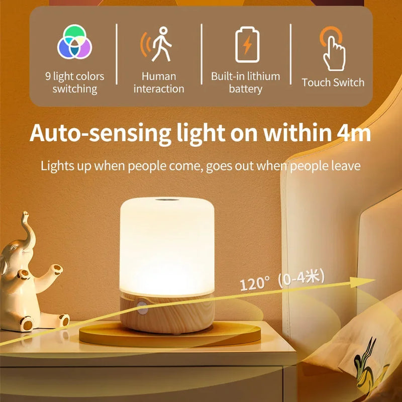 LED Motion sensor Table Lamp Bedroom Night Light  RGB 8 Color